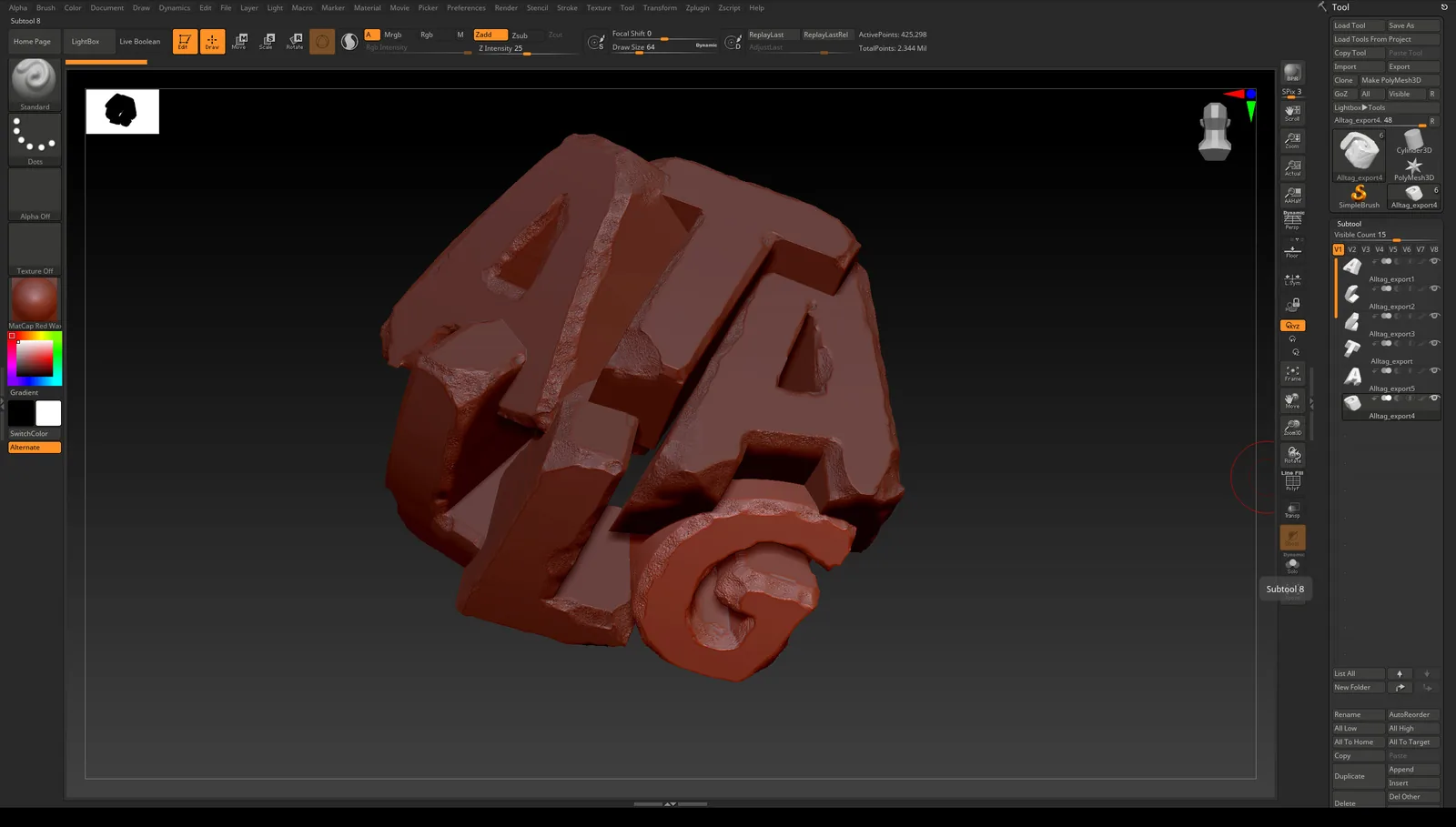 ADDITIVA energie — gesculpteter Buchstaben-Brocken in ZBrush