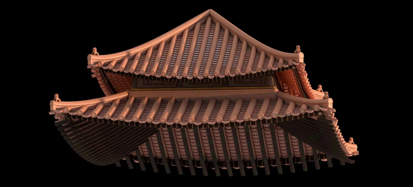 Chinesisches Tempeldach mit Fresken — 3D-Architekturstudie