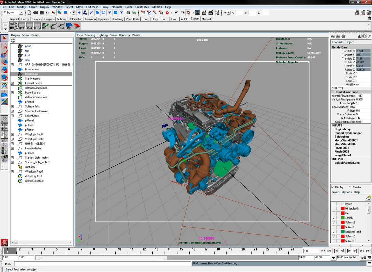 Motoren-Modell M-Klasse — Aufbau im Maya-Viewport