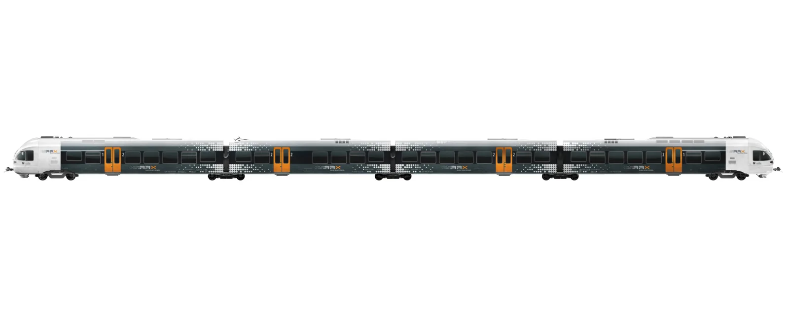 RRX-Zug — komplette Seitenansicht des modellierten Zuges
